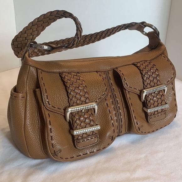 BRIGHTON Pebble Leather Braided Brown Shoulder Bag - Picture 15 of 16